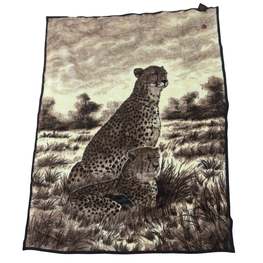 Vintage Biederlack Cheetah Throw Blanket Wildlife Safari Made Germany 58X76